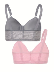 2pcs Front Buckle Push Up Bras Full Coverage Women's Lingerie