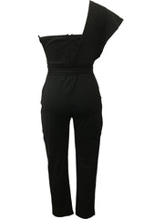 Sequin One Shoulder Jumpsuit Party Tie Waist Slim Jumpsuit