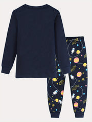 Boys Rocket Space Print Pajama Set Long Sleeve Top & Pants