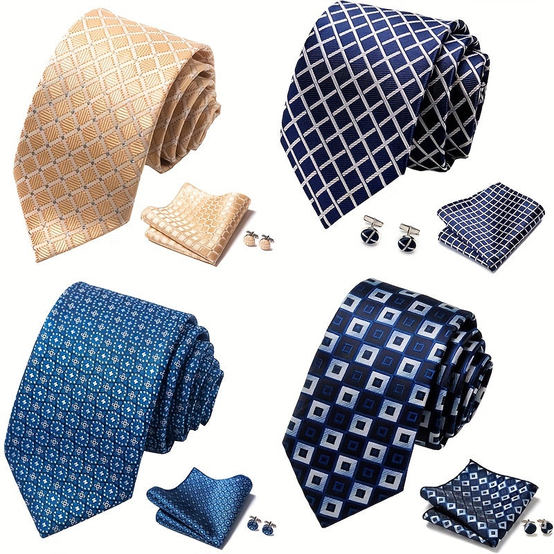 Plaid Checkered Tie Handkerchief Classic Men's Necktie & Pocket Square Set