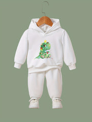 Girls Christmas Dinosaur Hooded Sweatshirt Top Sweatpants Set