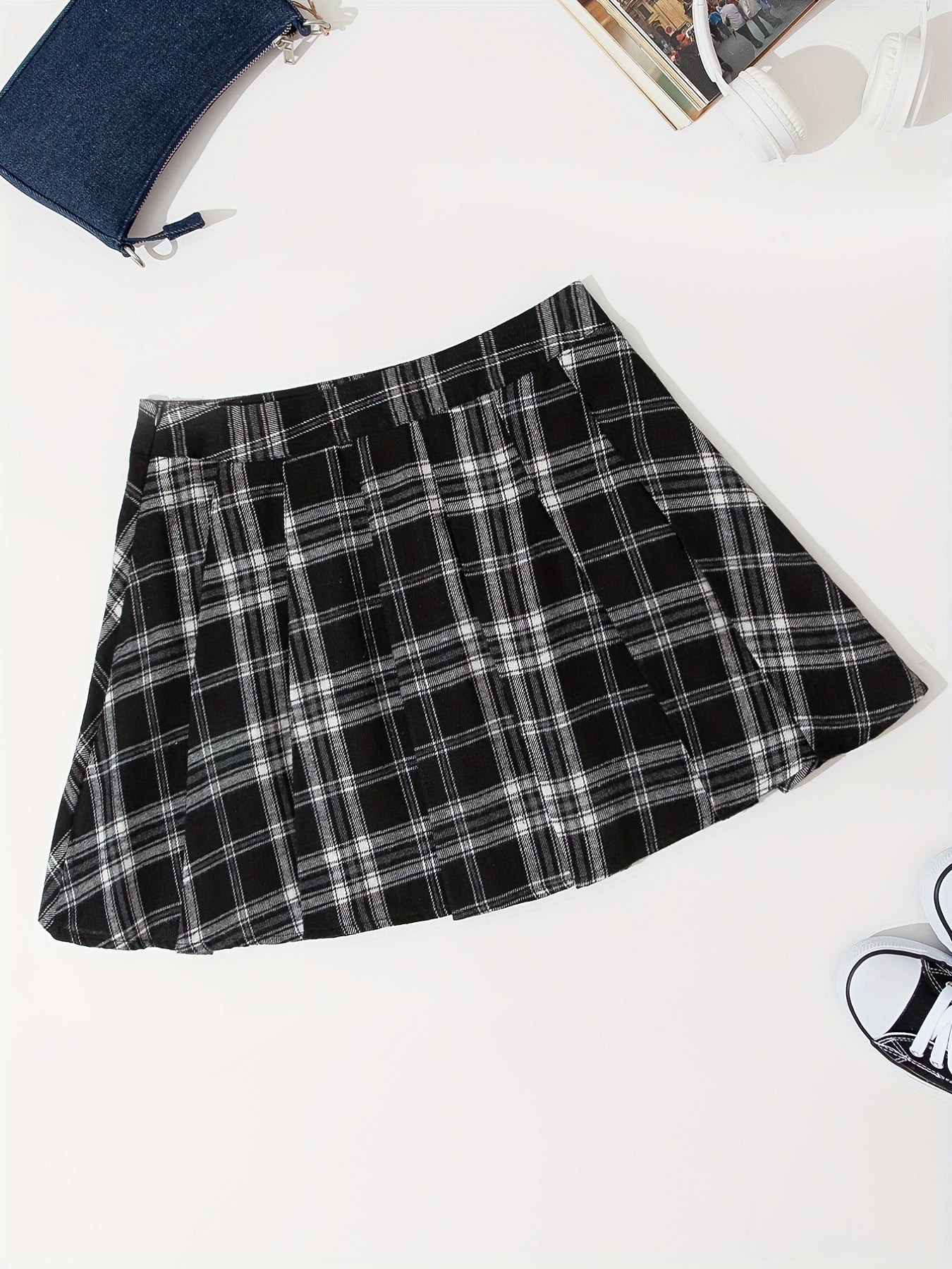 Plaid Pattern Pleated Mini Skirt Casual Zipper Versatile Skirt