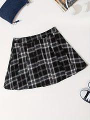 Plaid Pattern Pleated Mini Skirt Casual Zipper Versatile Skirt