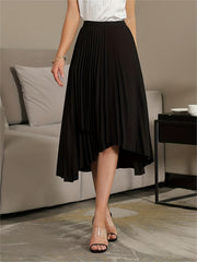 Pleated A Line Skirt Asymmetrical High Waist Women's Clothing