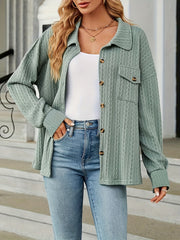 Solid Jacquard Button Up Long Sleeve Shacket