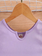 2pcs Toddler Girls Tank Top & Striped Shorts Set Summer Clothes