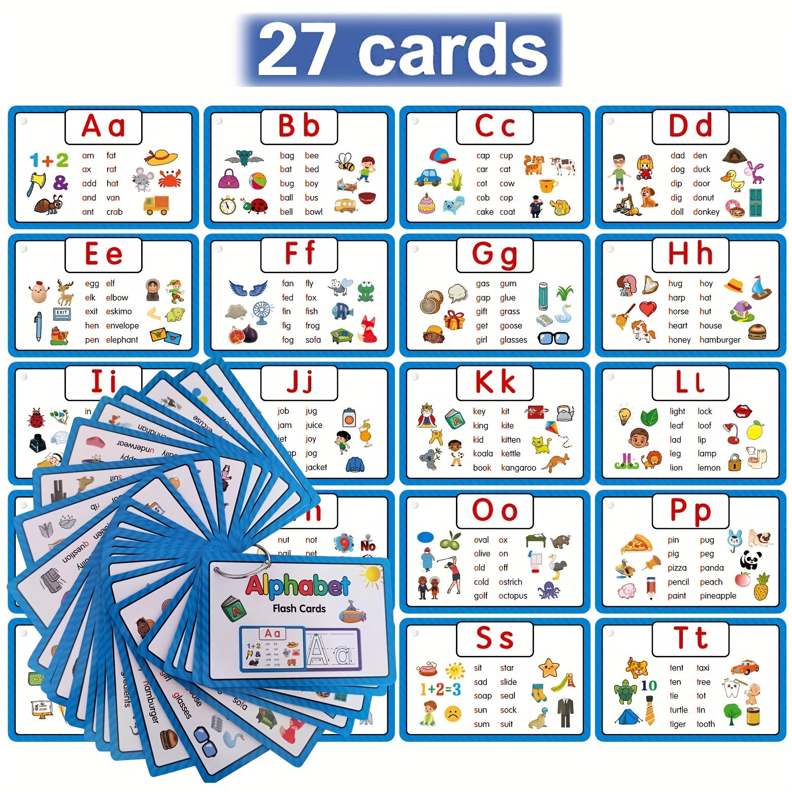 Alphabet Phonics Flash Cards Writing Practice Educational for Kids