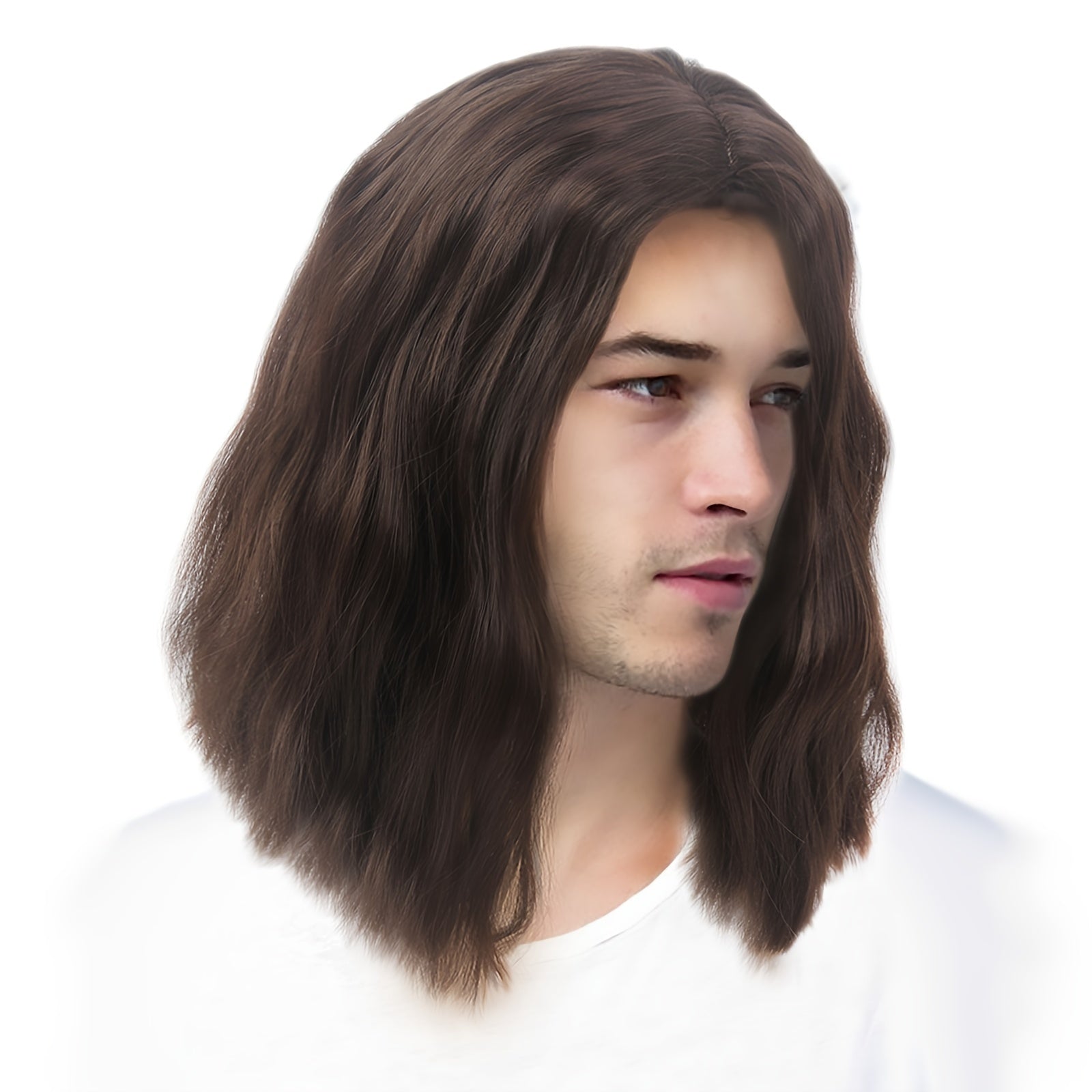 Curly Dark Brown Men's Wig Middle Part Cosplay Anime Heat Resistant