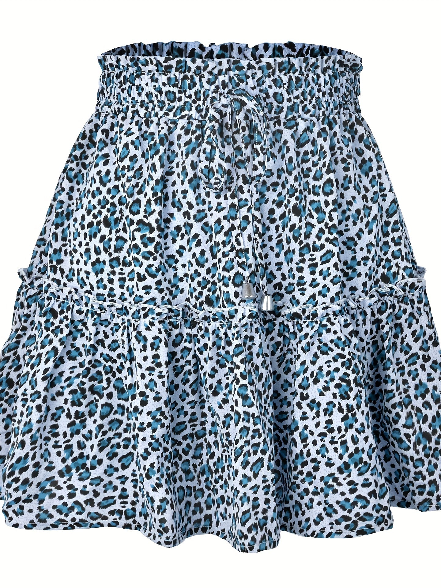 Leopard Print Drawstring Skirt with Ruffle Trim
