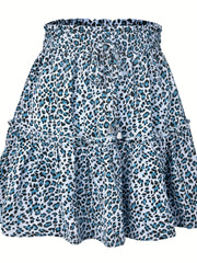 Leopard Print Drawstring Skirt with Ruffle Trim