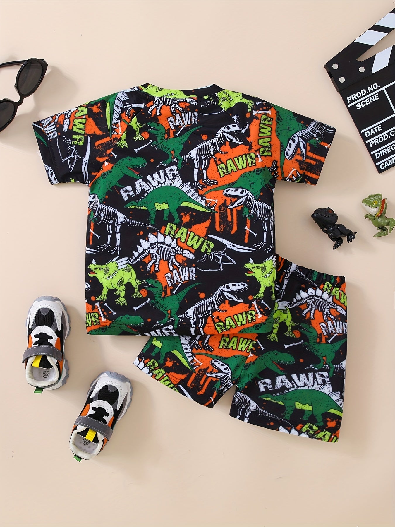 Boys Dinosaur Print Quick Dry Swimming Suit & Shorts Set