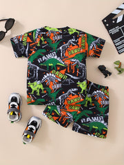 Boys Dinosaur Print Quick Dry Swimming Suit & Shorts Set