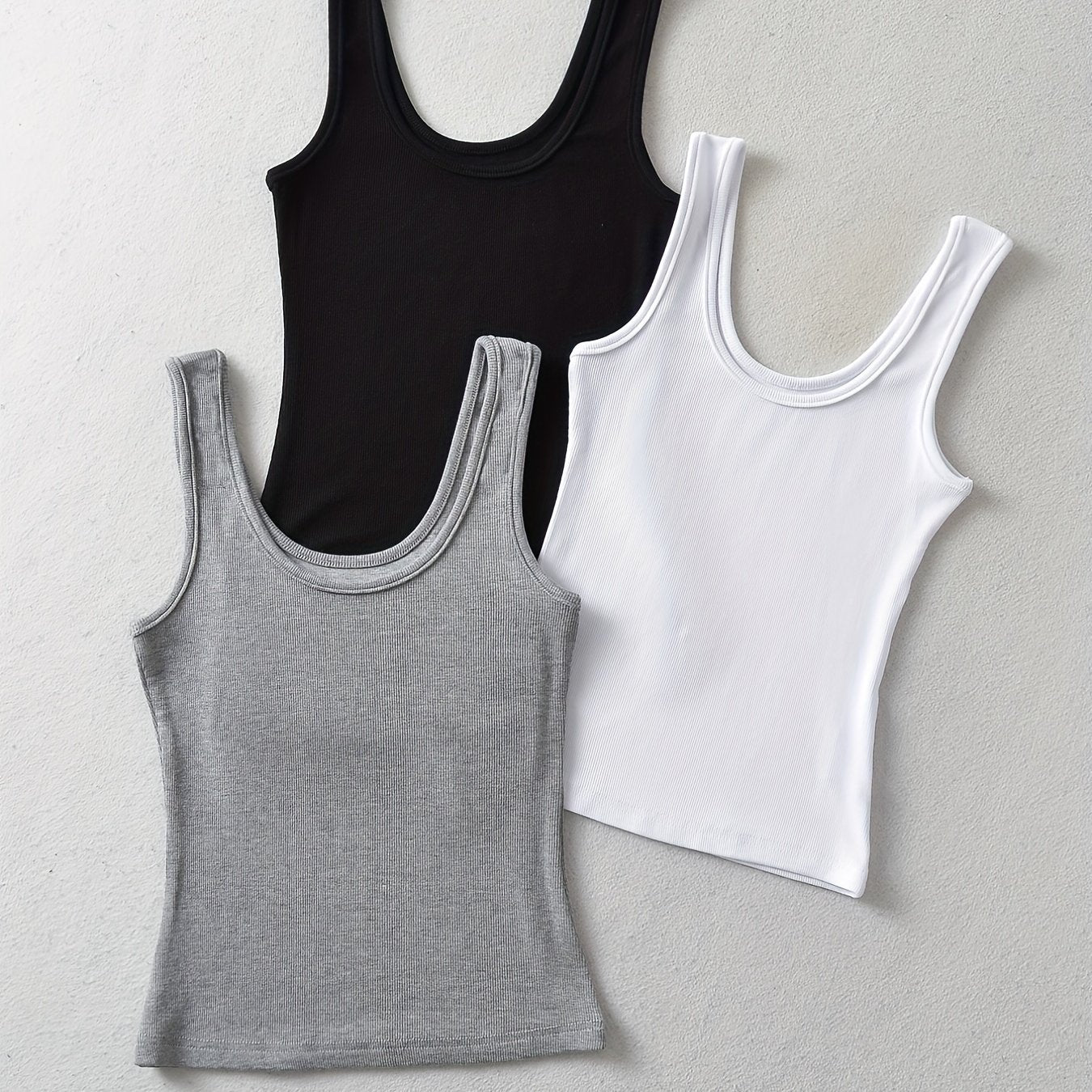 3 Pack Ribbed Crew Neck Tank Top Sleeveless Summer Women's Clothing
