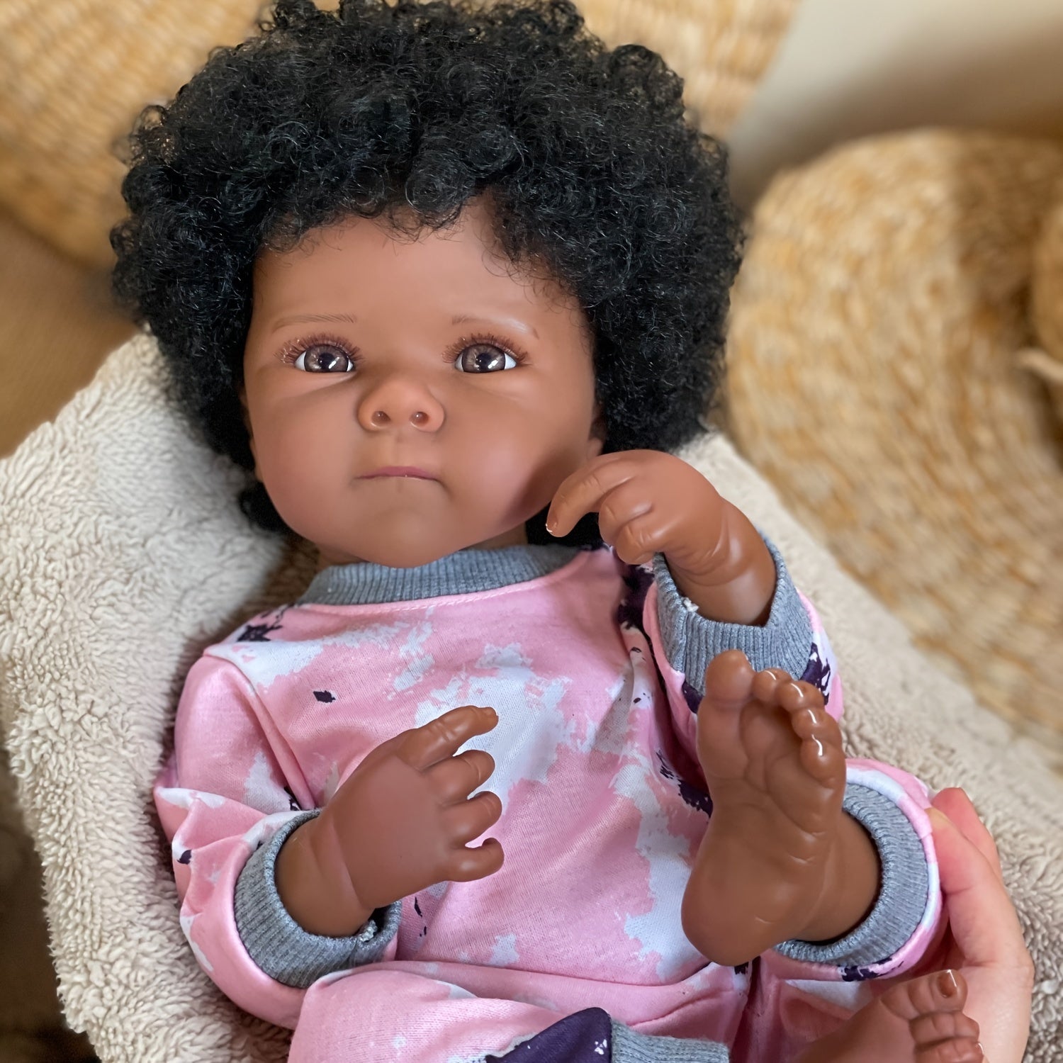 Realistic Dark Skin Bettie Reborn Doll, Rooted Hair, Soft Vinyl, Play & Display