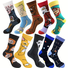10 Pairs Cartoon Pattern Socks Women's Mid Tube Stockings Funny Novelty Hosiery