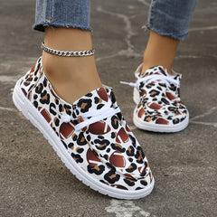 Leopard Rugby Pattern Flat Shoes Women Slip On Casual Shoes Lightweight Soft Com