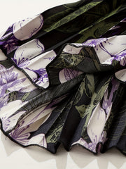 Women's Plus Floral Print Elastic Pleated Skirt