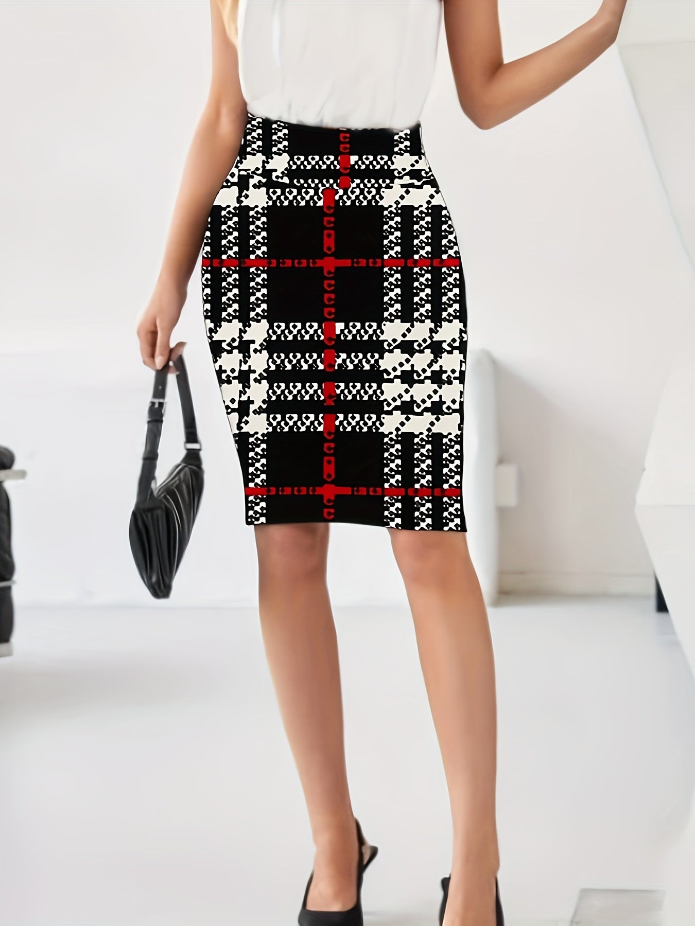 Plaid Print High Waist Pencil Skirt