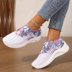 Floral Graphic Slip On Sock Shoes with Rhinestone Detail