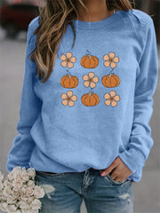 Halloween Pumpkin Print Sweatshirt Long Sleeve Crew Neck Women's Clothing