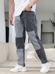 Men's Slim Patchwork Denim Pants for Spring