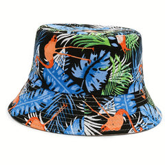 Flamingo Leaf Print Bucket Hat Lightweight Hawaii Fisherman Cap