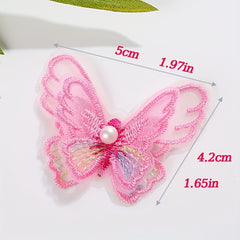 4pcs Double Layer Pearl Embroidery Lace Butterfly Appliqu DIY Hair Accessories