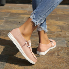 Women's Canvas Lace Up Walking Sneakers Low Top Flat Loafers