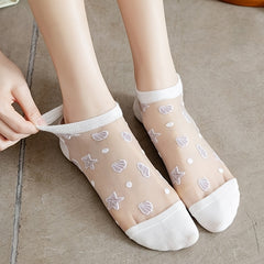 6 Pairs Lace No Show Socks Star Pattern Invisible Crystal Low Cut Ankle Socks