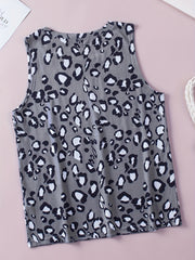 Leopard Print Crew Neck Tank Top Women's Clothing