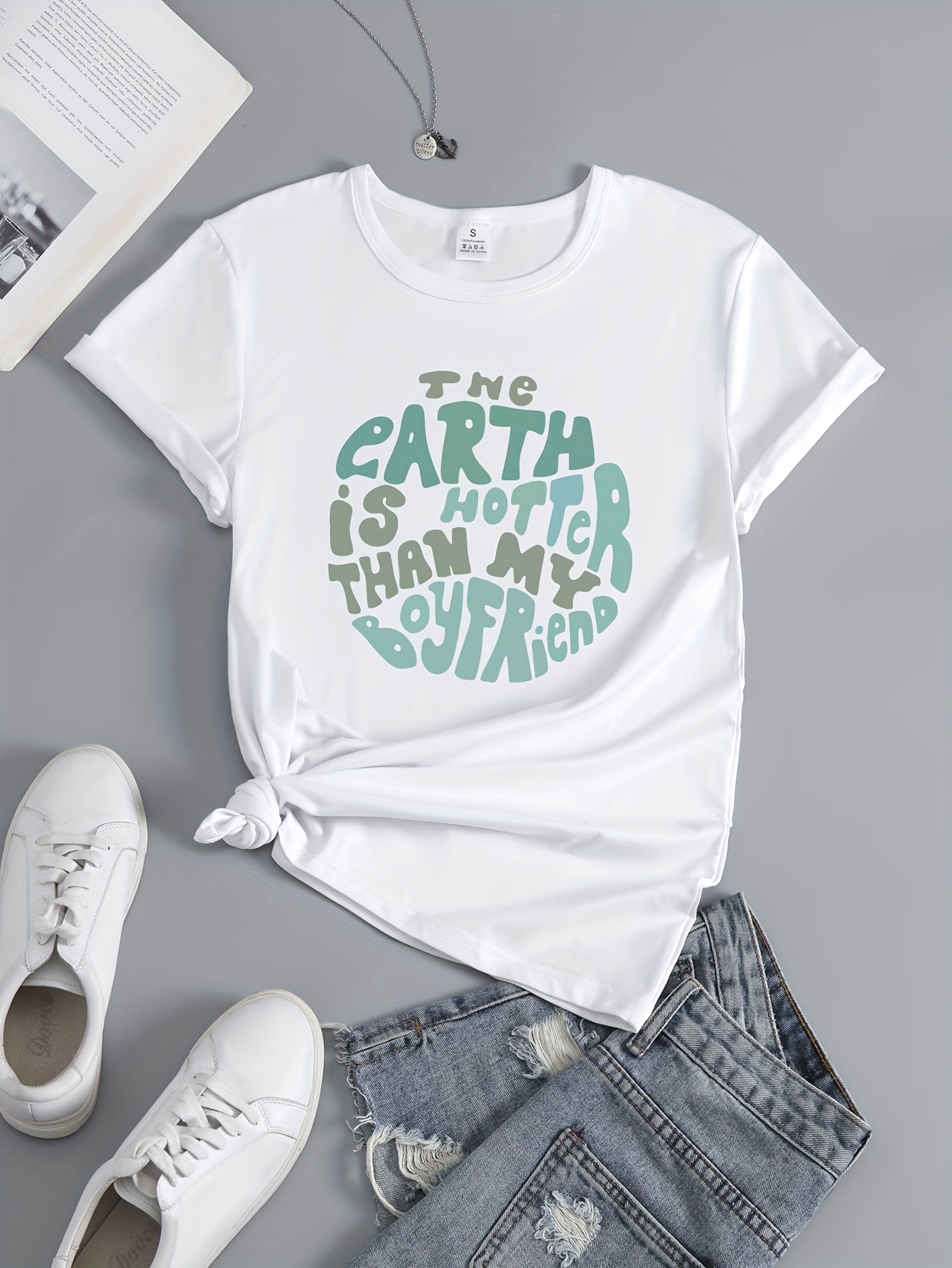 Letter Print Sports T shirt Short Sleeve Workout Tops Women's Activewear
