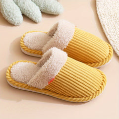 Women's Corduroy Plush Slippers Warm Closed Toe Fuzzy Indoor Shoes