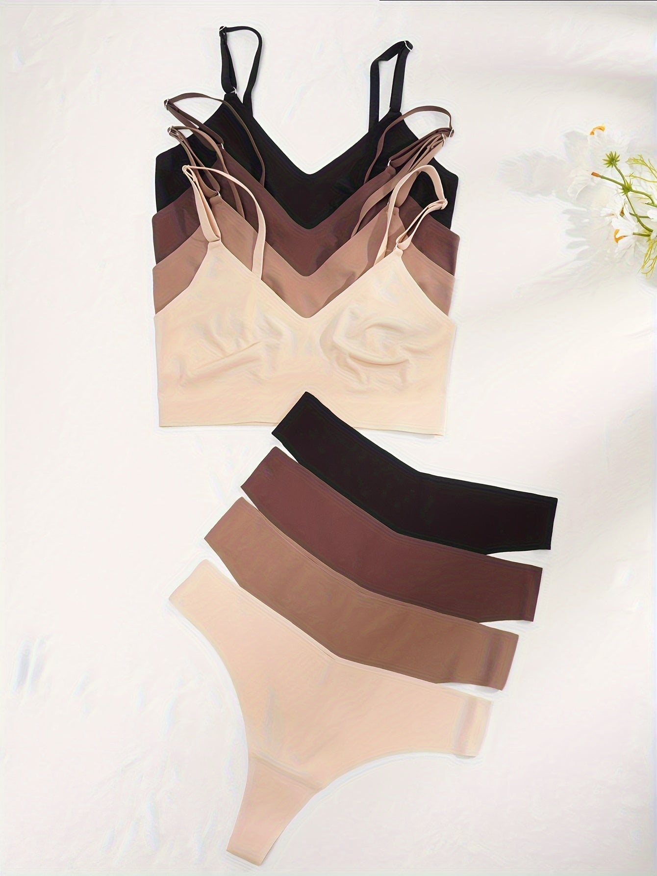 Seamless Solid Bra & Panties Set Women's Lingerie