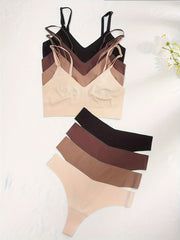 Seamless Solid Bra & Panties Set Women's Lingerie
