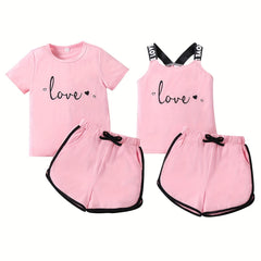 LOVE Print Matching Cami Top and Shorts Set for Siblings