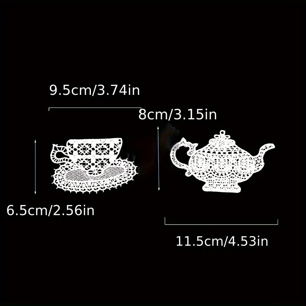 2pcs Lace Cup Teapot Embroidered Patches DIY Cloth Patches Hollow Water Soluble