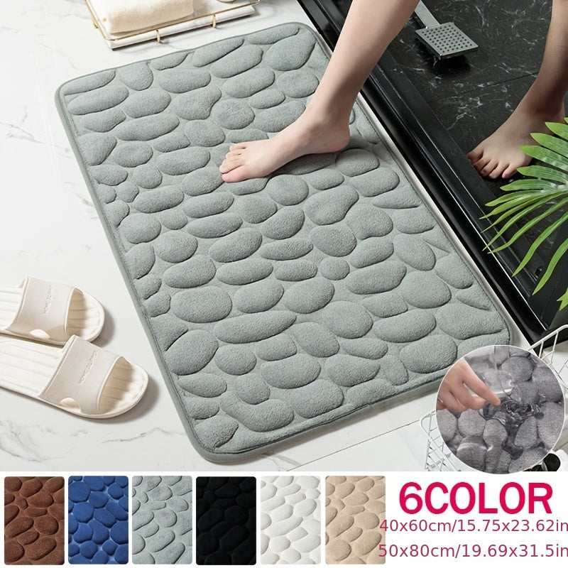 Memory Foam Bath Rug Cobblestone Embossed Bathroom Mat