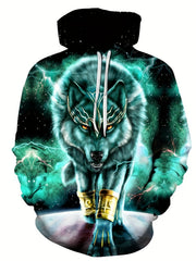 Men's Wolf Graphic Hoodie Active Slightly Stretch Breathable Hooded Sweatshirt