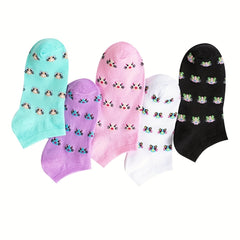 5 Pairs Cat Print Ankle Socks Women's Stockings