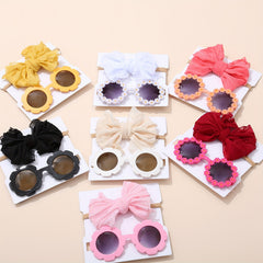 2pcs Kids Sunglasses & Lace Bow Headband Set for Outdoor Travel