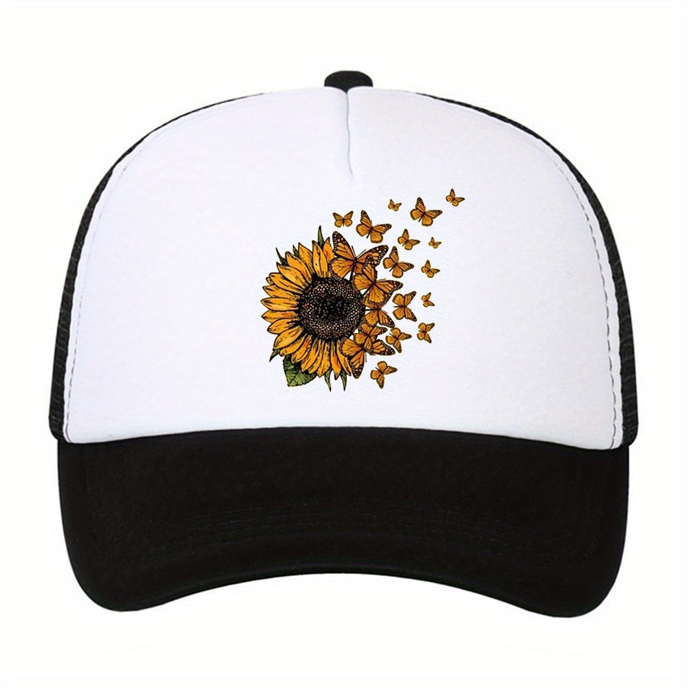Sunflower Print Baseball Cap Sports Sunshade Mesh Sun Protection Hat