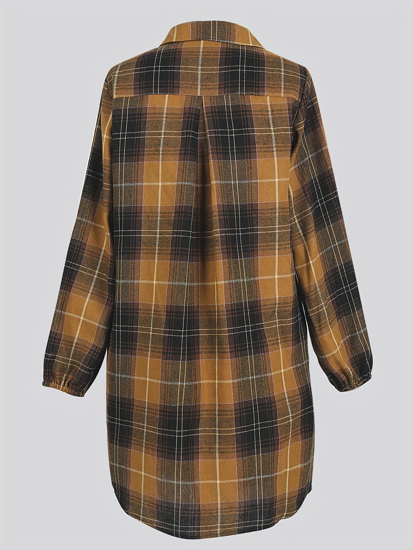 Plaid Print Shirt Dress Vintage Button Front Long Sleeve Dress Women's Clothing