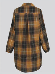 Plaid Print Shirt Dress Vintage Button Front Long Sleeve Dress Women's Clothing