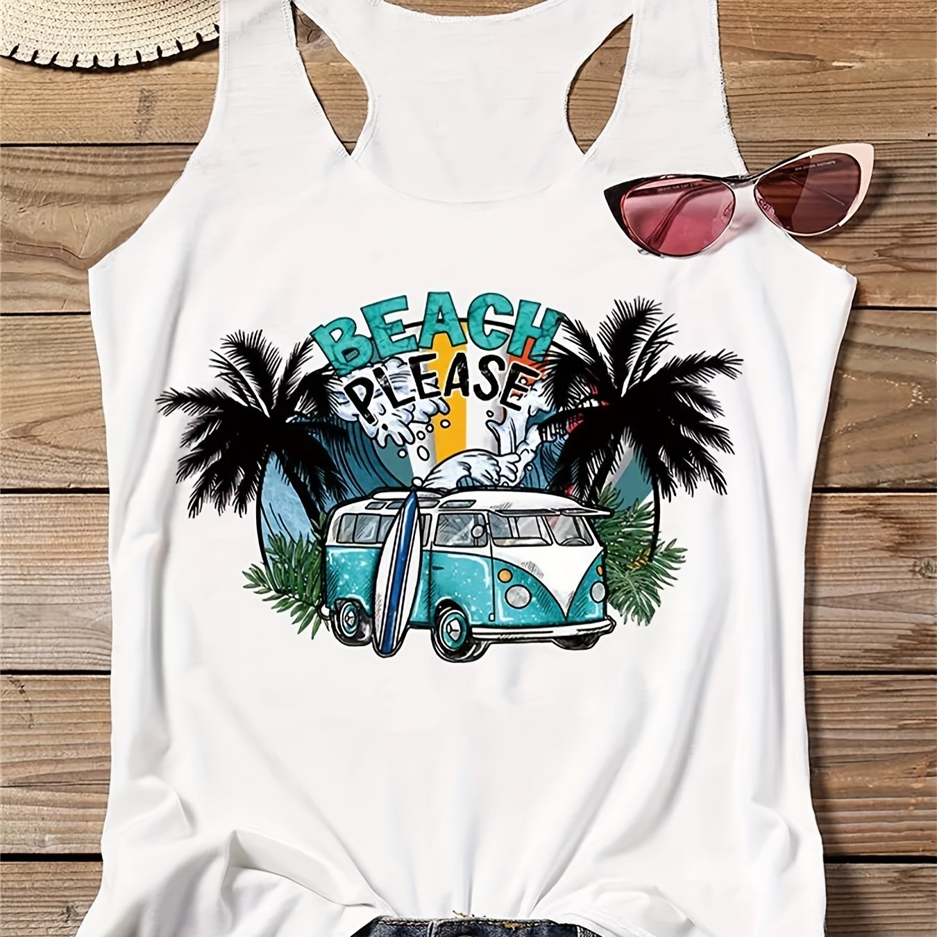 Letter & Bus Tank Top for Women