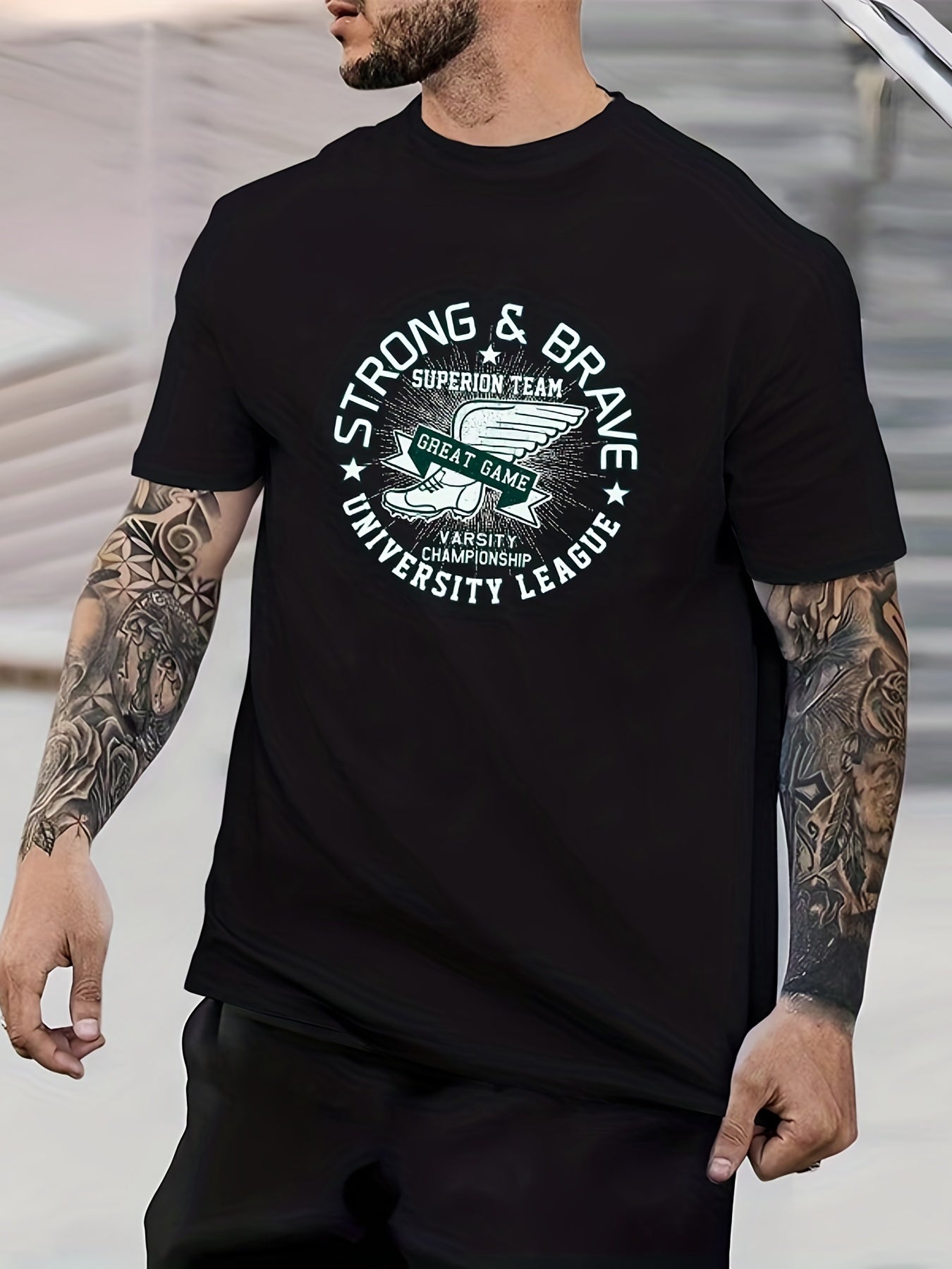 Vintage Shoe With Wings Print Men's Graphic Crew Neck Active T shirt