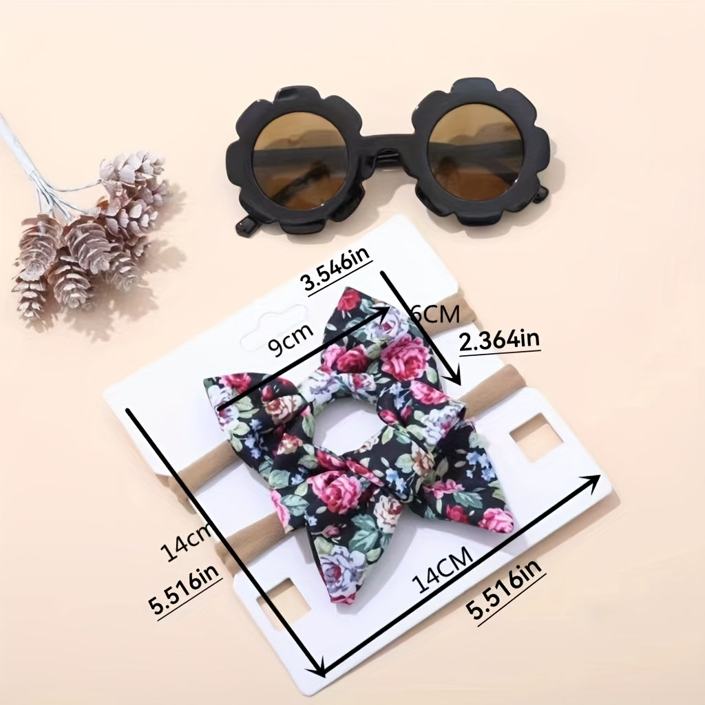 Kids Outdoor Headwear Set with Sunglasses & Bow Hair Bands