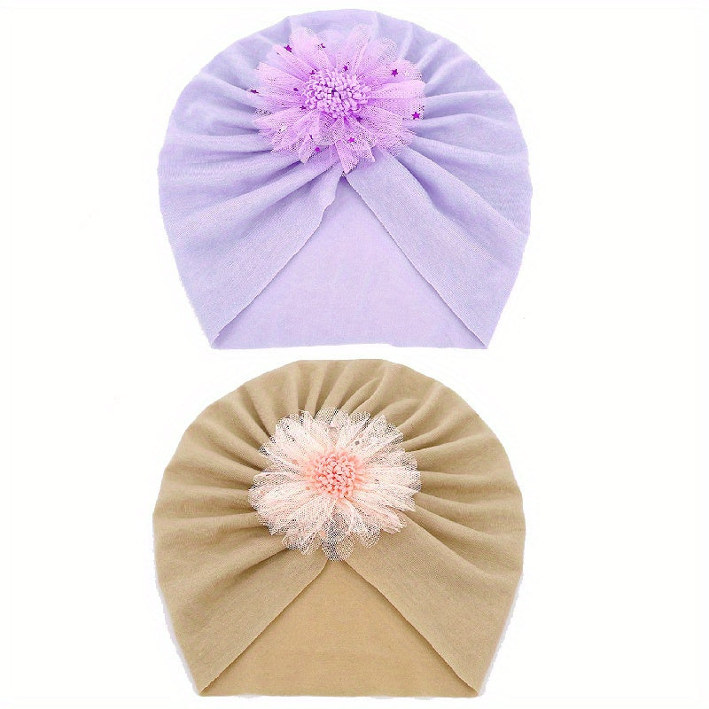 2Pcs Baby Thin Turban Cap Breathable Flower Comfortable Cap