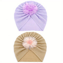 2Pcs Baby Thin Turban Cap Breathable Flower Comfortable Cap