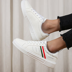 Stripes Pattern Faux Leather Skate Shoes Wear Resistance Non Slip Flat Sneakers