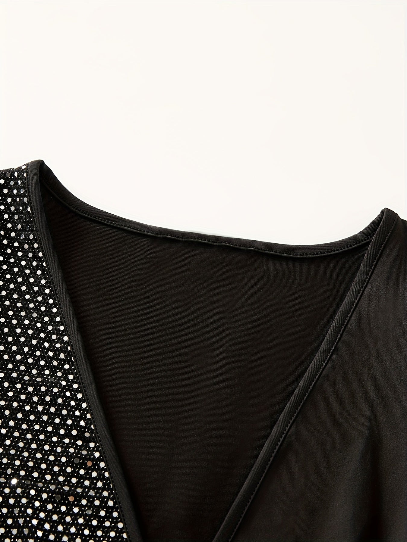 Sequined Surplice Neck Bodysuit Long Sleeve Slim Fit